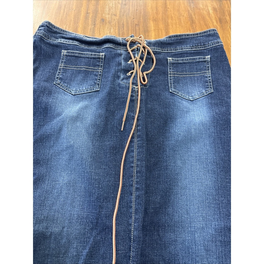 CAROLINA BLUES Sz 16 Long Denim Jean Lace Up Pencil Skirt Vintage Long - Picture 2 of 9